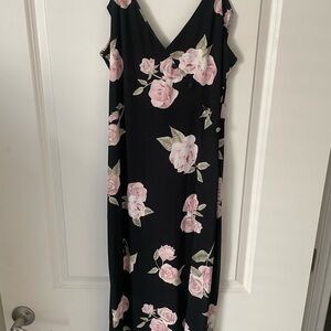 ASOS Black and Pink Sleeveless V-Neck Midi Sundress